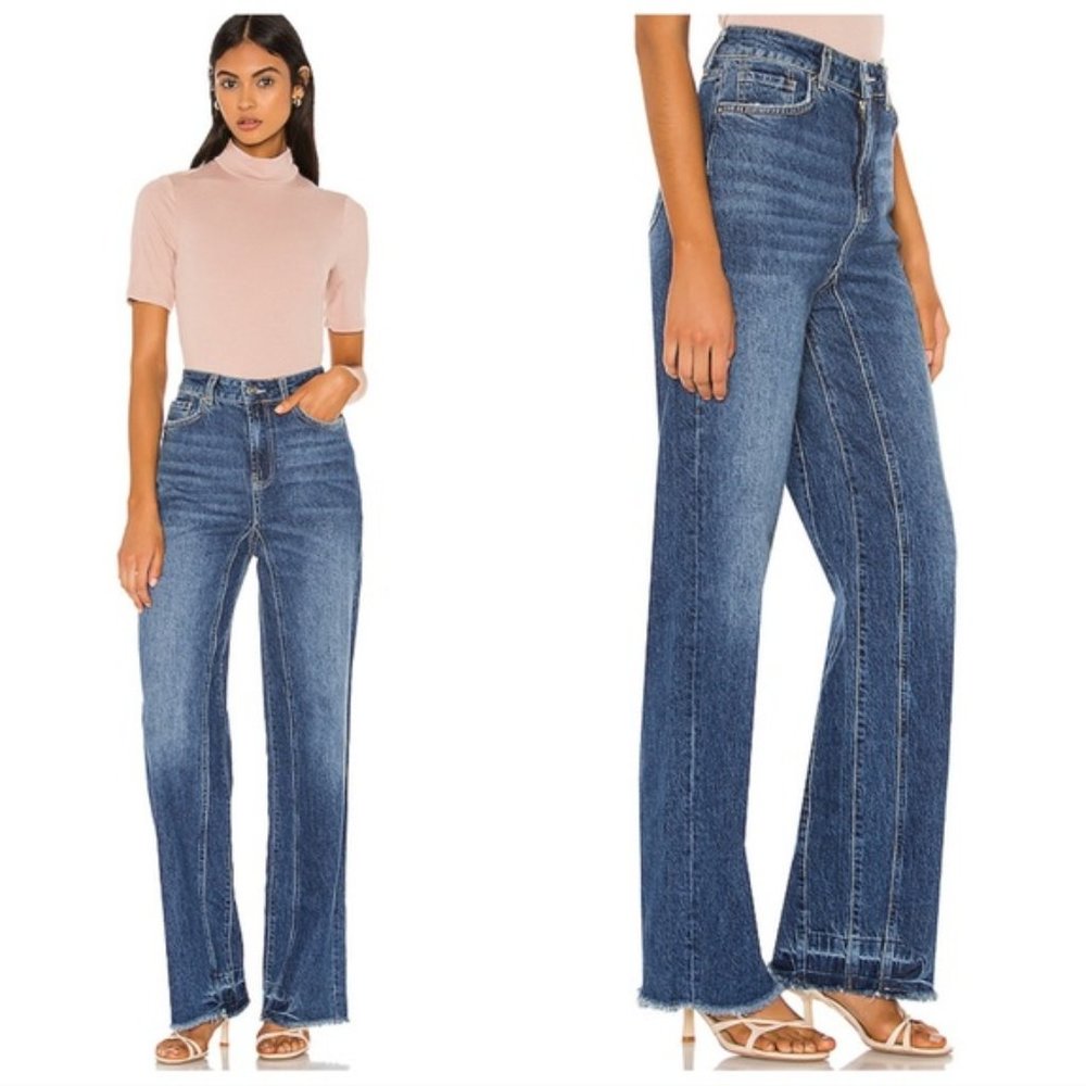 Free People Relaxed Straight Slouch Jeans Raw Hem - Picture 1 of 11